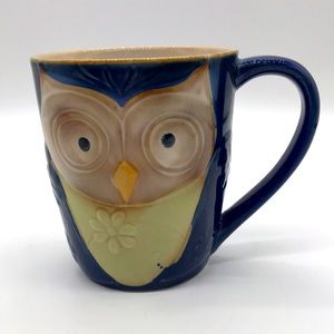 Elite Couture By Gibson Owl Coffee Mug Navy Green Tan Mug